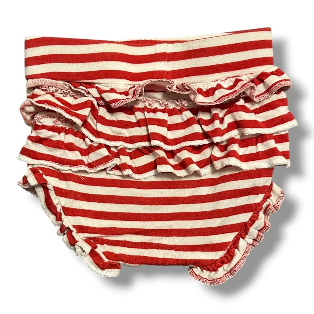 Posh Peanut Striped Ruffle Bamboo Diaper Cover Red White Bloomer Bummie 3-6 Mos